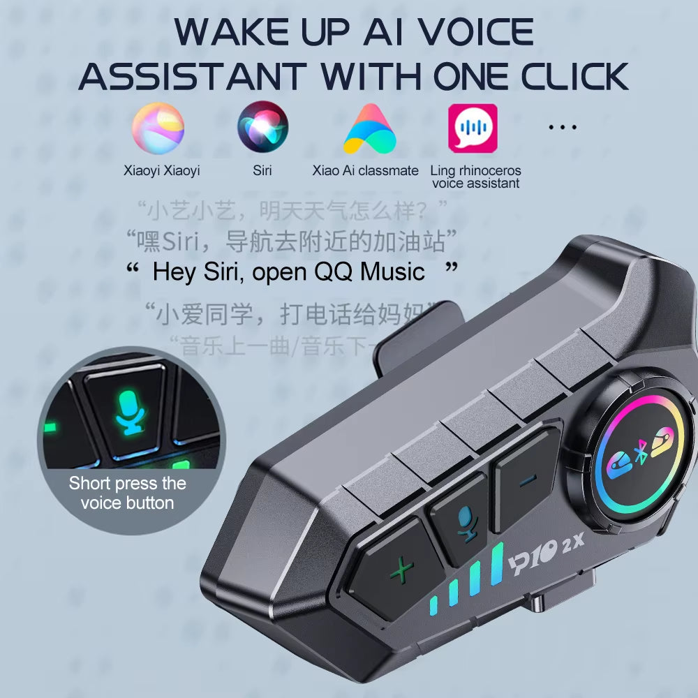 1/2X Motorcycle Intercom Headset Helmet BT 5.3 for 2 Riders Intercommunicator 300M Waterproof Music Sharing Interphone