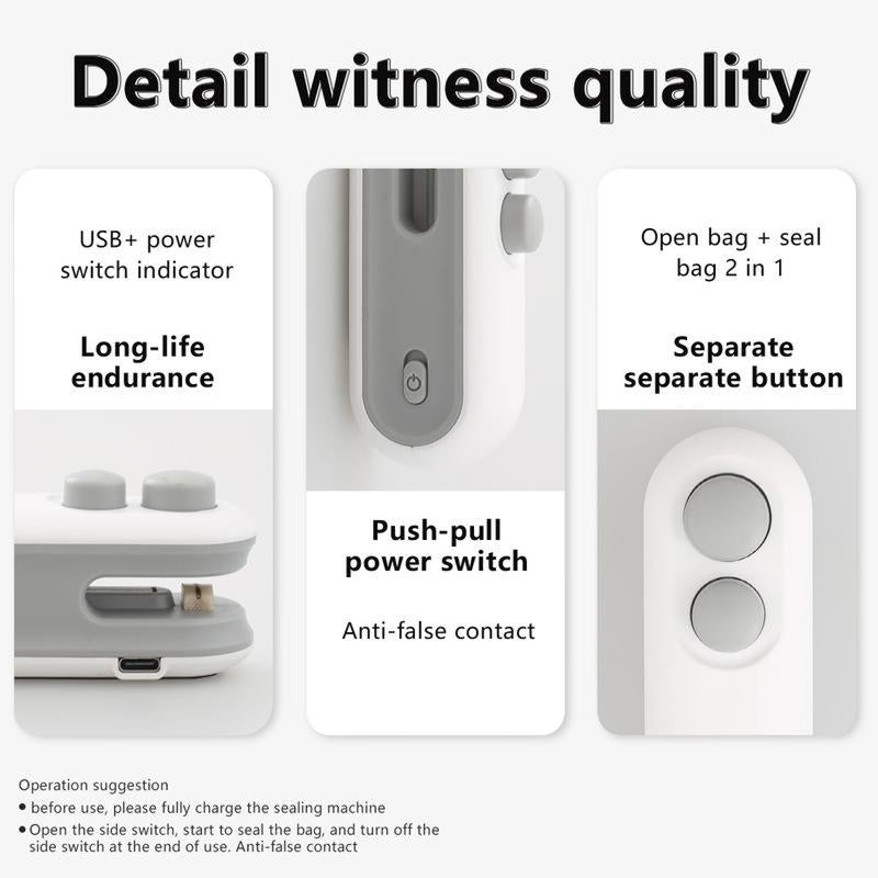 2 in 1Heat USB Rechargeable Bag Selaer,Snack Mini Snack Bag Sealing Machine,Plastic Electric Bag Sealers,Keep Food Fresh,Portable Sealer Picnics.