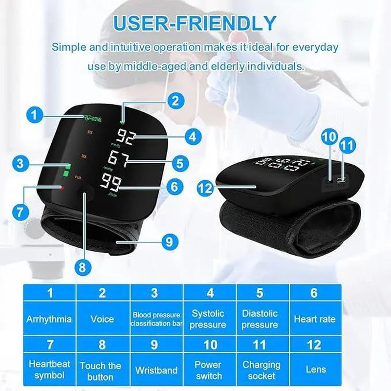 Blood Pressure Monitor Rechargeable for Home Use with Digital Large Display Voice Broadcast Smart Ring Fitness Tracker with Case Waterproof Nylon Silicone for Sports and Casual Use Wearable Electronic Gadgets