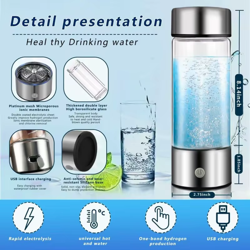 Rich Hydrogen Oxygen Water Cup H2 Inhalation Device Water Bottle SPE PEM Dual Chamber Maker Lonizer Healthcare Water Cup