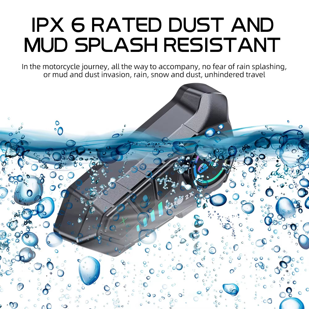 1/2X Motorcycle Intercom Headset Helmet BT 5.3 for 2 Riders Intercommunicator 300M Waterproof Music Sharing Interphone